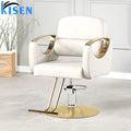Kisen Golden Barber Chair Hydraulic Chair for Barbershop Round Base Customized Leather for Nail Beauty Salon