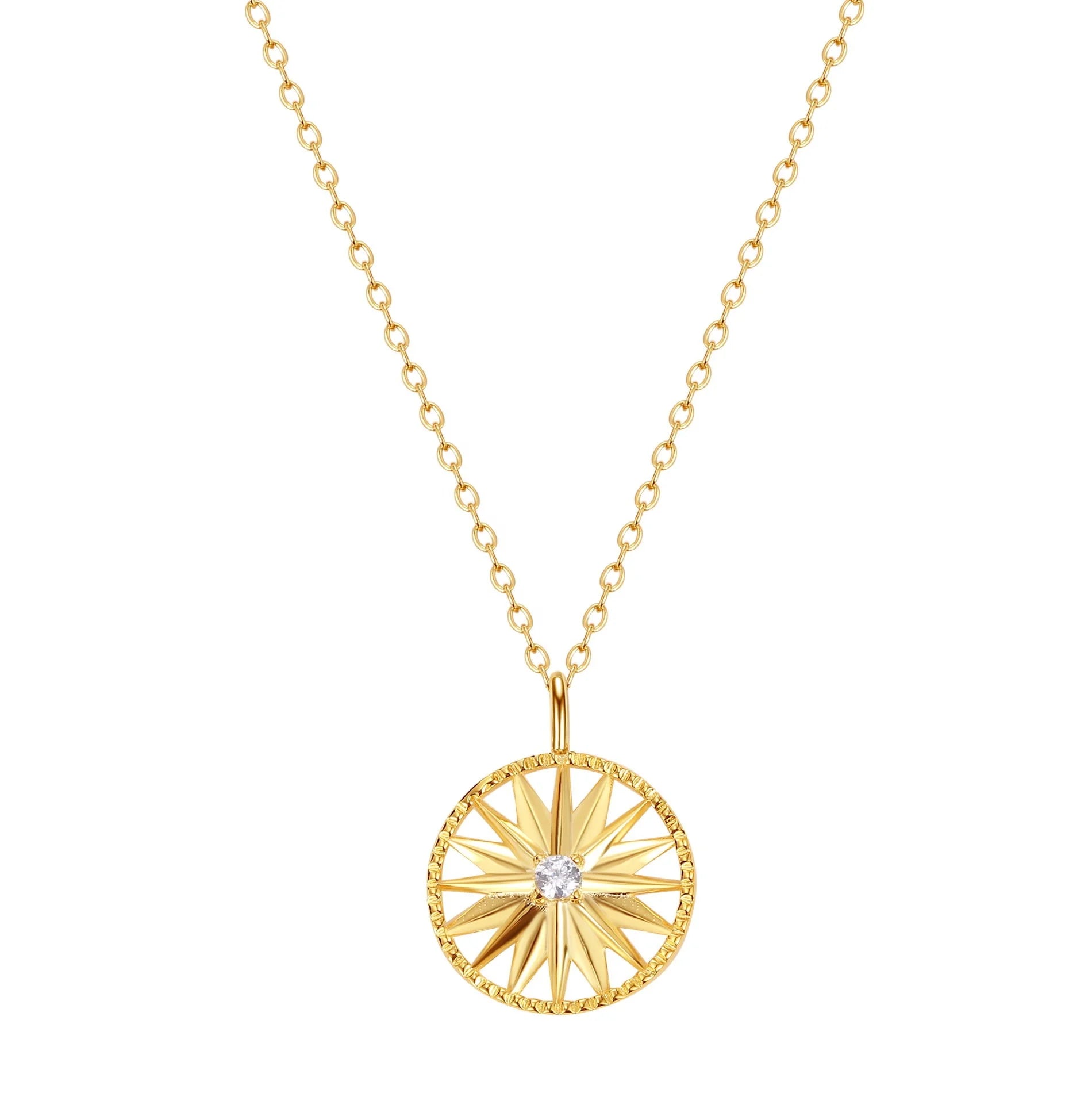 Nagosa Ready to Ship 925 Sterling Silver starburst Jewelry 18k Gld Vermeil Sunburst Pendant  Necklaces for Women