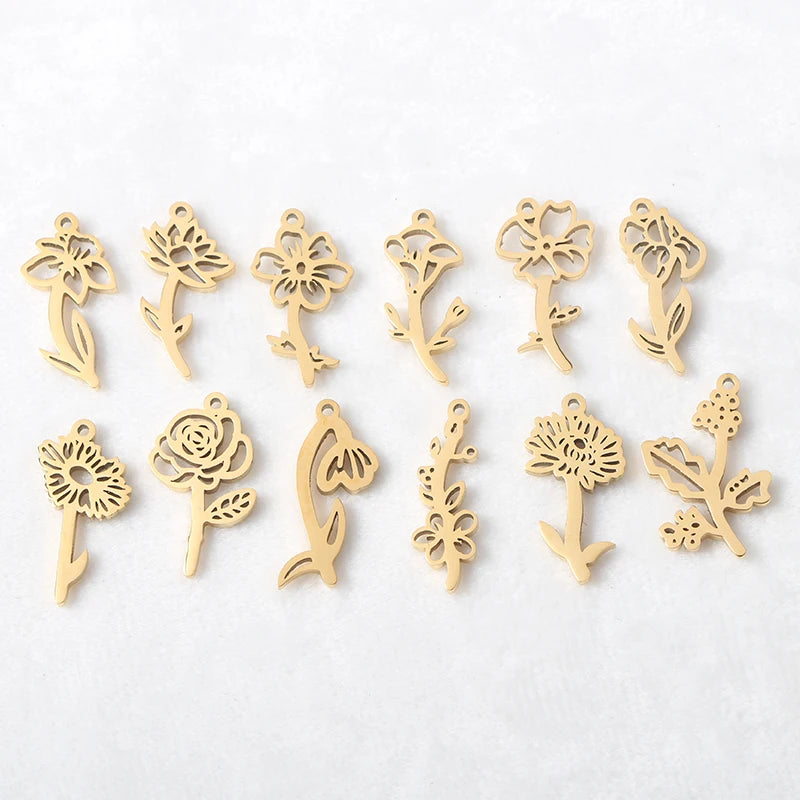Factory Custom 18K Gold Plated Silver Stainless Steel Mirror Polished Necklace Birth Flower Pendant for Jewelry Making