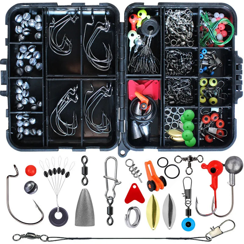 191 Pcs Fishhook Parts Lure Accessories Fishing Hook Combo Fishing Tackle Set Hook Sinker Bead Swivel Snap Steel Wire