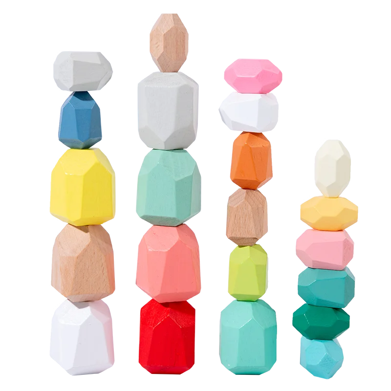 36 PCS Wooden Sorting Stacking Rocks StonesSensory Toddler Toys Learning Montessori Toys Building Blocks Game for Kids 2 3 4 5