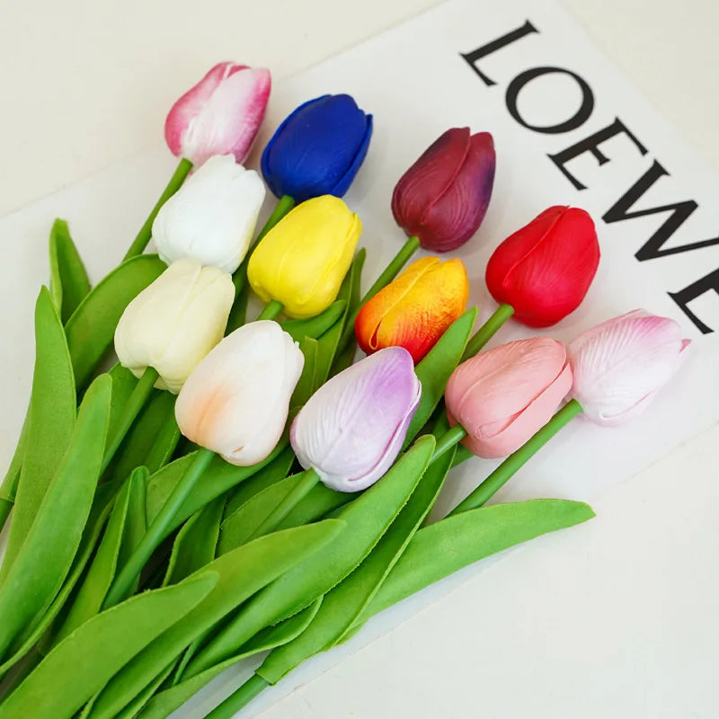 Valentine's Day Decorate Flower Wedding Artificial Soft PU Real Touch White Tulips Bouquet Flowers Home Decoration Tulip