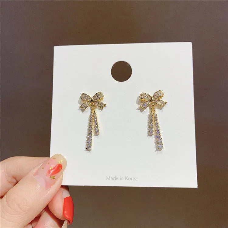 AA01006 Bowtie Earrings Natural Stone Silver Jewelry 925 Sterling Cubic Zirconia Earrings
