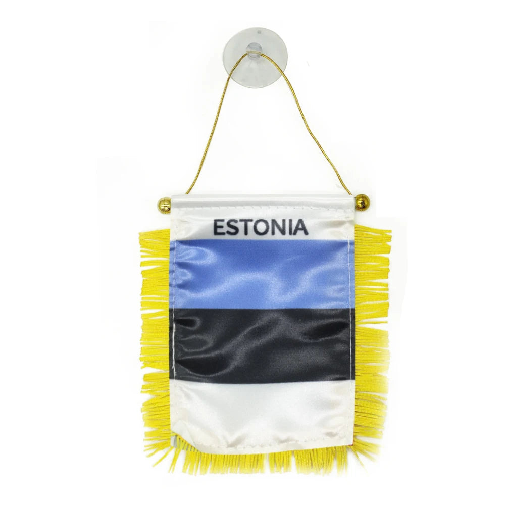 2026 Custom Logo Digital Printing Satin Material Hanging  Estonia Pennant Flag for Car Rearview Mirror and Home Decoration