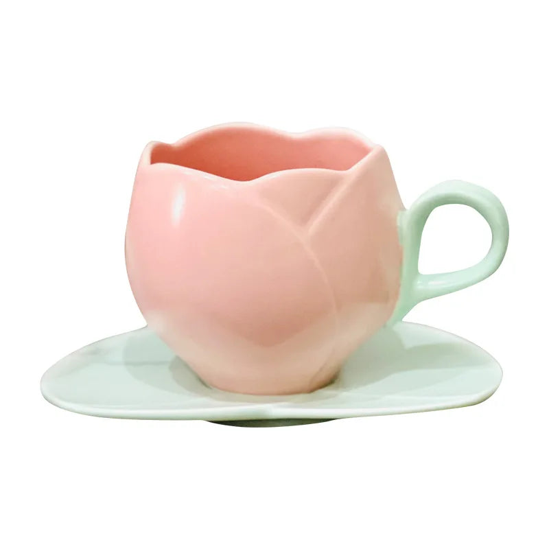 Creative Ceramic Coffee Cup and Saucer Tulip Coffee Cup Set Large Capacity Coffee Cup With logo