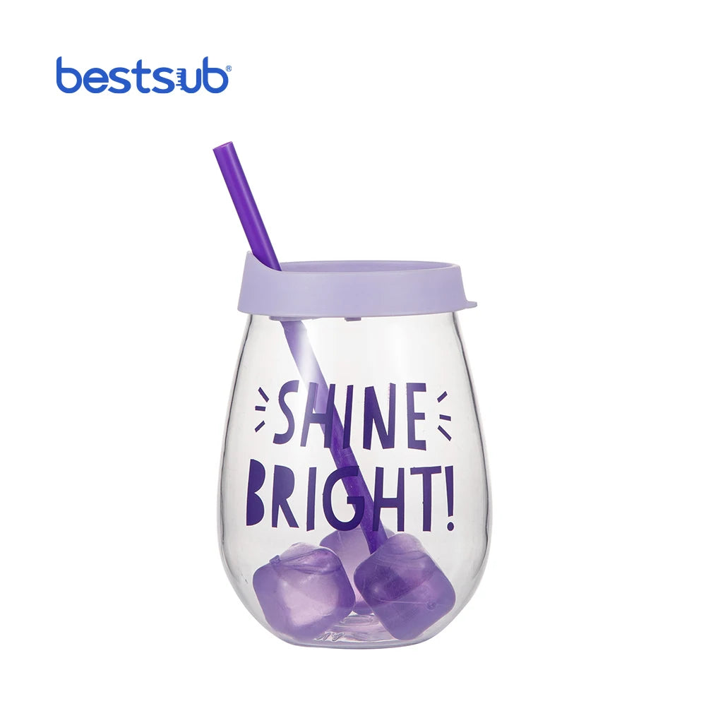 BestSub Wholesale Fashionable 10oz 300ml Clear Plastic Stemless Cup Light Purple Craft Tumbler with Reusable Ice Cubes