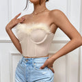 Spicy Girl Low Cut Women's Wear Spliced Short Feather Steel Ring Fish Bone Top Tank Top Vest SML