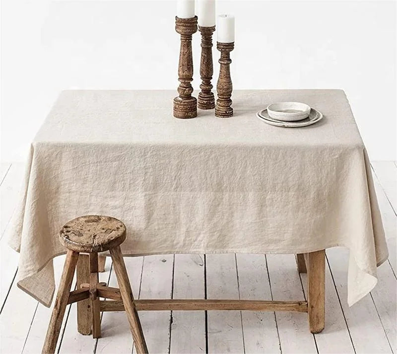 Custom Rectangle Beige Linen Fabric Tablecloth Wholesale Home Dinner Hemstitch Cotton Table Cloth for Weddings Decorations