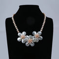 Zhuji Pearl Bohemia Style 5-6mm Potato Freshwater Pearl Flower Mother of Pearl Shell Necklace and Earring