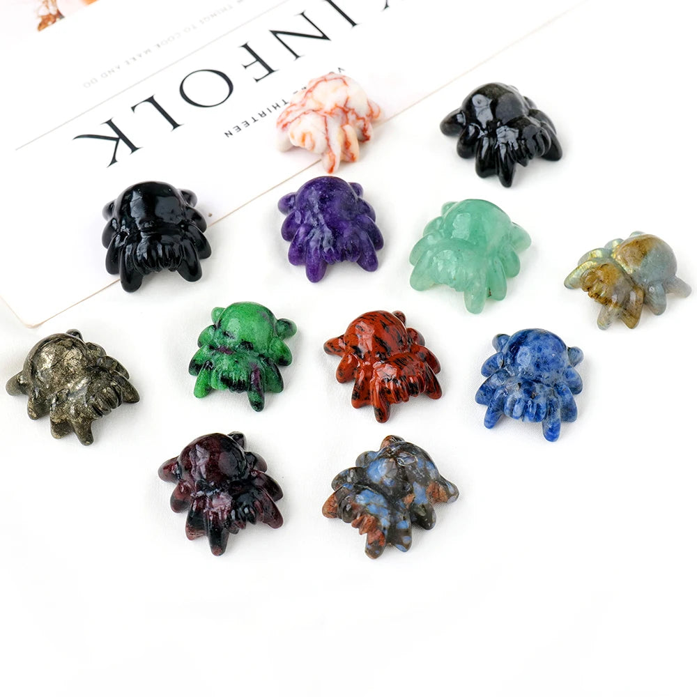 Wholesale Natural Gemstone Healing Small Mini Animal Spider Crystal Carvings Crafts
