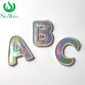 Fashionable Holographic Iridescent Reflective Embroidered Letters Custom A-Z Alphabet Waterproof PVC Clothing Patches Hat