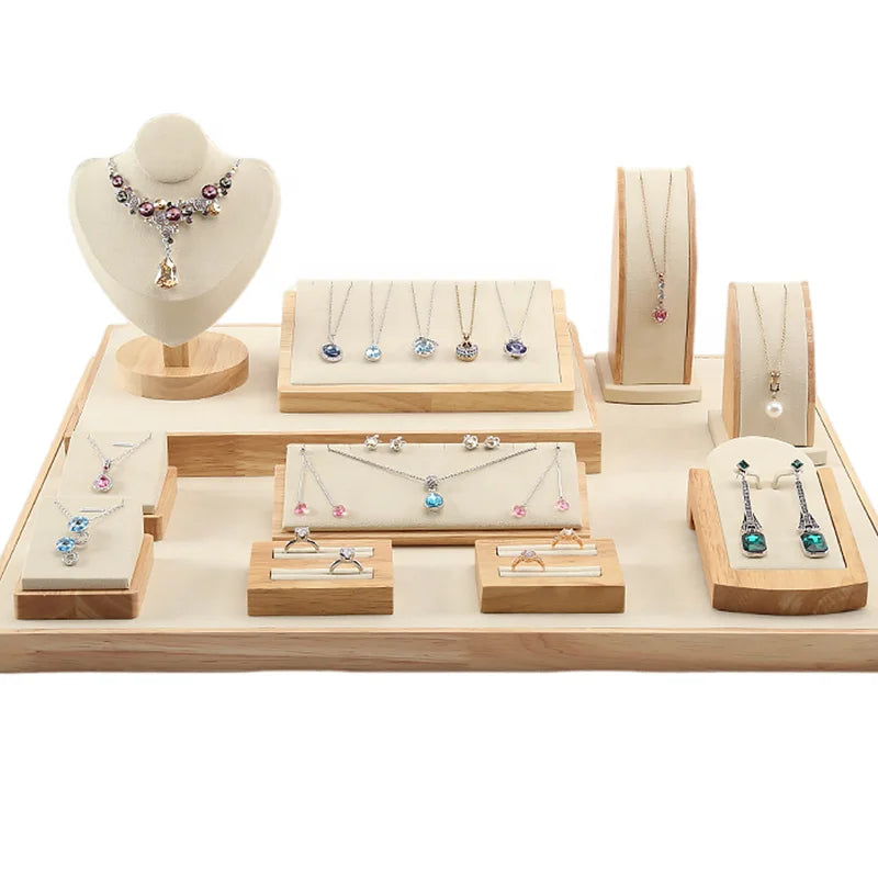Resin Cabinet Foldable Bamboo Wood Jewelry Display Set Mannequin Necklace Tray Holder Stand Bust showcase Organizer
