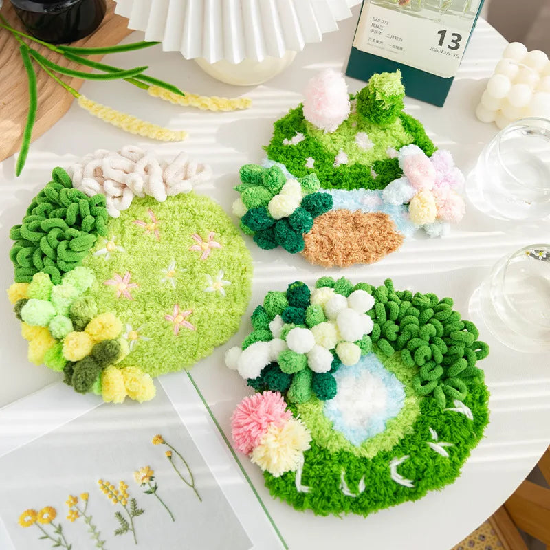 Handmade Green Coaster DIY Moss Desk Ornament Special-Shaped Fiber Art for Novice Needlework Special Handmade Package Included