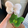Korea INS Green 3D Plush Butterfly Hair Claws Women Sweet Fashion Big Hair Clips Winter Plush Grabber Shark Clip