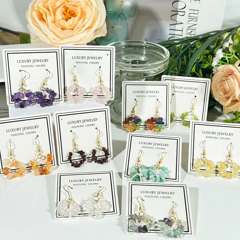 Natural Healing Stone Crystal Earrings Chakra Energy Gravel Earrings for Women Jewelry