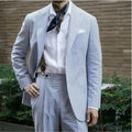 Summer Soft Casual Blue Striped Seersucker Men Suits 2 Pieces Leisure Beach Formal Tuxedos Single Breasted Blazer Jacket+Pant