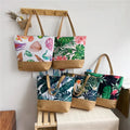 Tropical Plant Printed Canvas Shoulder Beach Bags Ladies Large Capacity Tote Bag Casual Women Handbags for Shopping