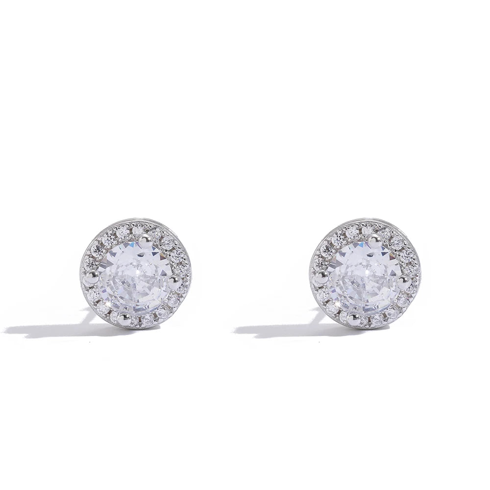 SE002 925 Sterling Silver Earrings With Round Stone Men and Women Stud Earring Hip Hop Jewelry