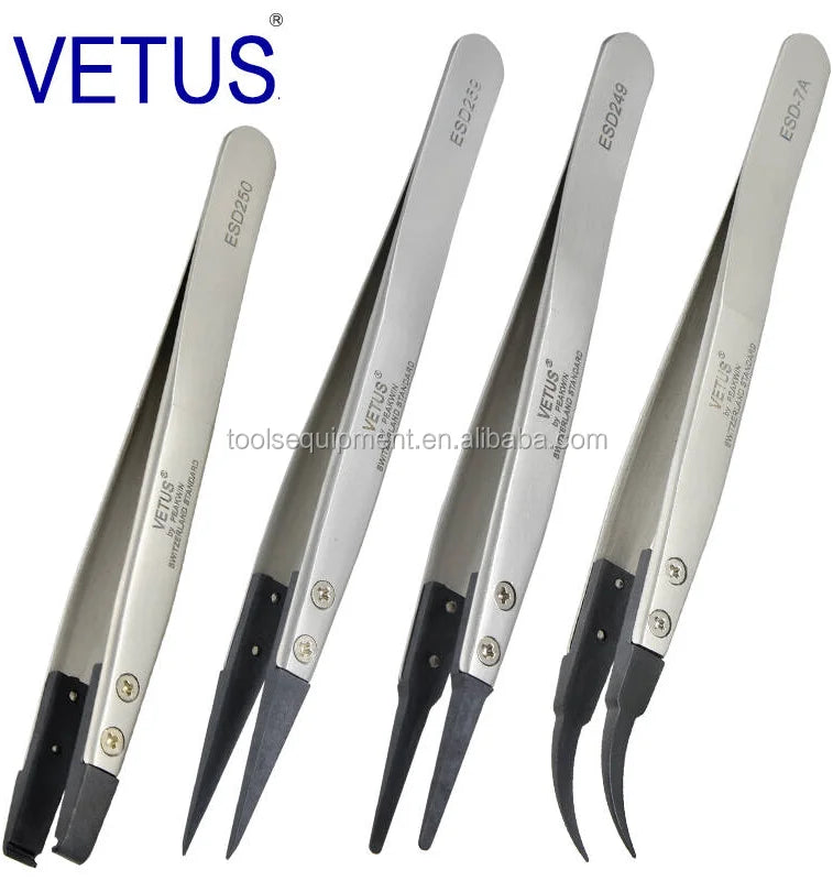 Industrial Black Ceramic Head Tip Antistatic Tweezer Non-Conductive and Heat Resistant for Lab Use Hand Tool