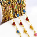 18k Gold Plated Stainless Steel Chain for Necklace Bracelet Shiny Colorful Enamel Love Heart Chains