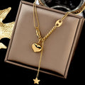 G1867 Wholesale Collier Stainless Steel Temperament Necklaces Jewelry Star Tassel Heart Gold Plated Lariat Necklace for Women