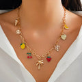 Bohemian Colorful Dripping Oil Fruit Coconut Tree Pendant Necklace for Women Creative DIY Boho Jewelry on Neck Accessories Gifts
