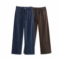 ZATRHMBM Women 2024 Autumn New Fashion Loose Casual Jeans Vintage Drawstring Side Pockets High Waist Female Trousers Mujer