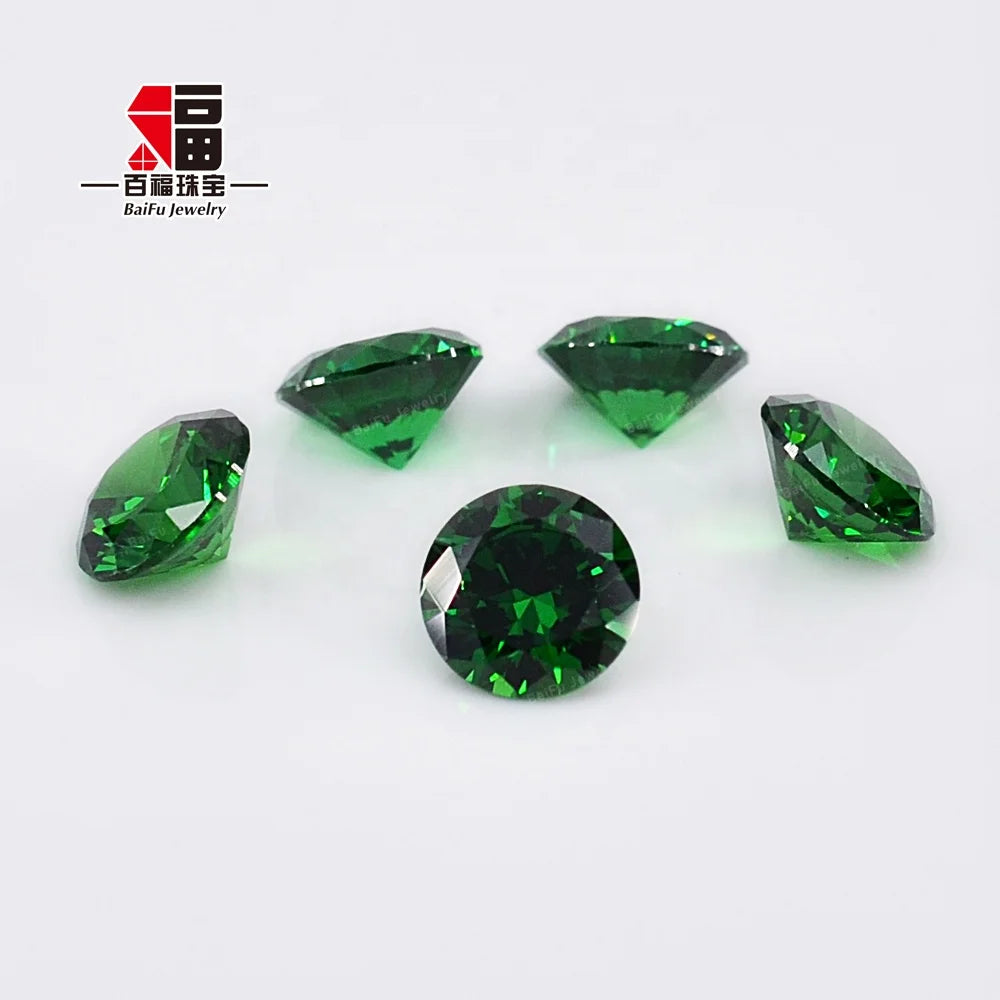 Baifu Factory 8mm Emerald Green Color Round Brilliant Cut Cubic Zirconia 4A 5A CZ for Jewelry Making