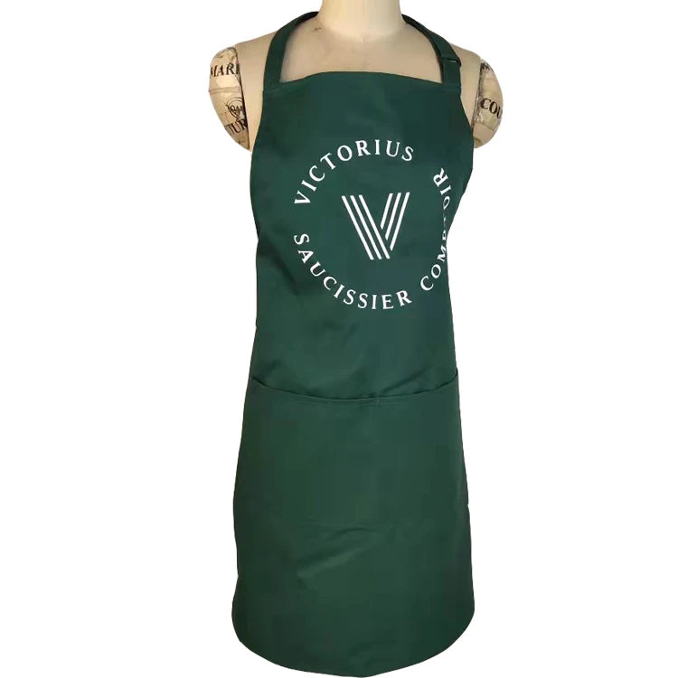 Custom Black Polyester Cotton Cooking Kitchen Apron Long Bib 2 Pockets Water Resistant Logo Printed Adjustable Kitchen