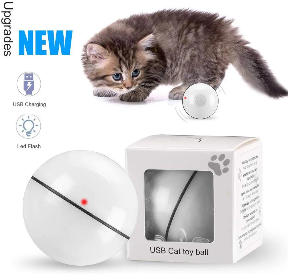 Eco-Friendly Pet Cat Toy LED Glow Ball EVA Rubber Materials USB Charging Smart Electric Rolling Ball Manufacturer Direct Sale