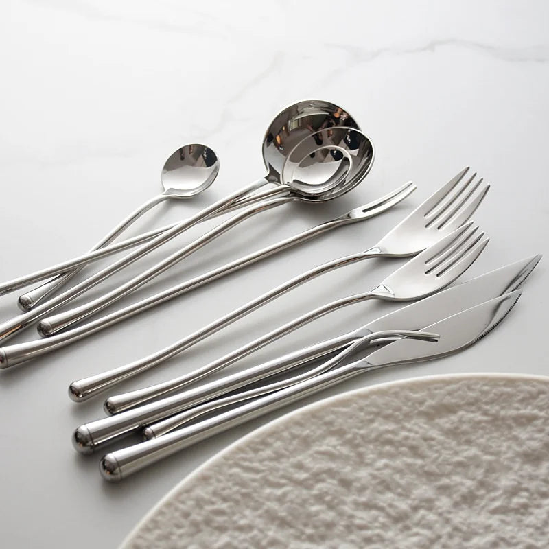Modern 304 Stainless Steel Cutlery Set Luxury Wedding Catering Flatware Supply Boutique Hotel Dining Tableware Bulk