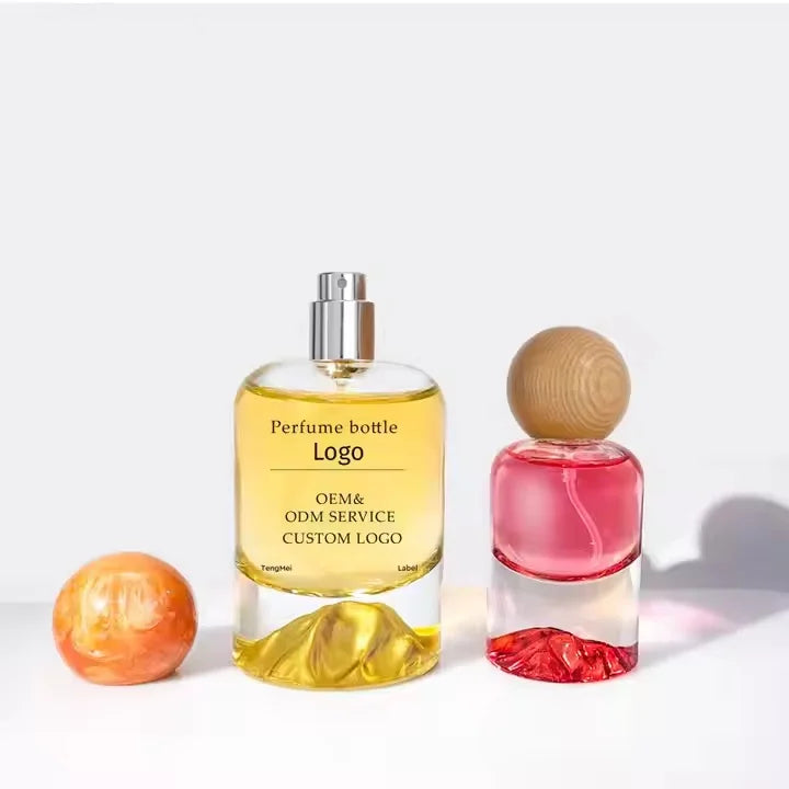 Luxury 30ml 50ml 100ml Round Glass Perfume Bottle With Marble Lid Mountain Bottom Unique Perfume Bottle