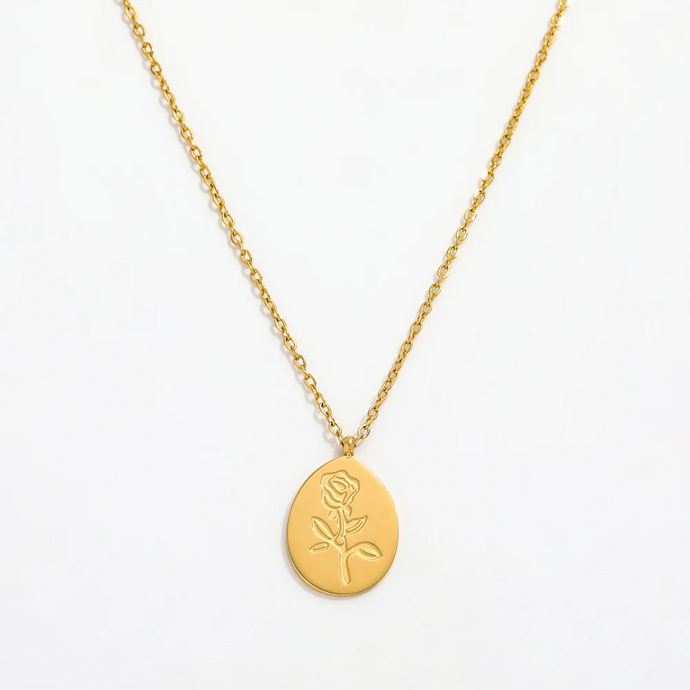 Joolim Jewelry 18K Gold Plated Rose Flower Pendant Necklace Stainless Steel PVD Plated Jewelry Trendy Jewelry Women Gift