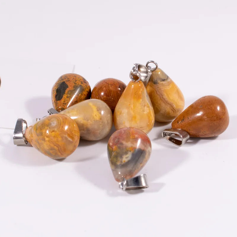 Huiying Natural Crazy Agate Necklace Healing Raw Gemstone Teardrop Shape Pendant Reiki Quartz Necklace Jewelry for Women jewelry