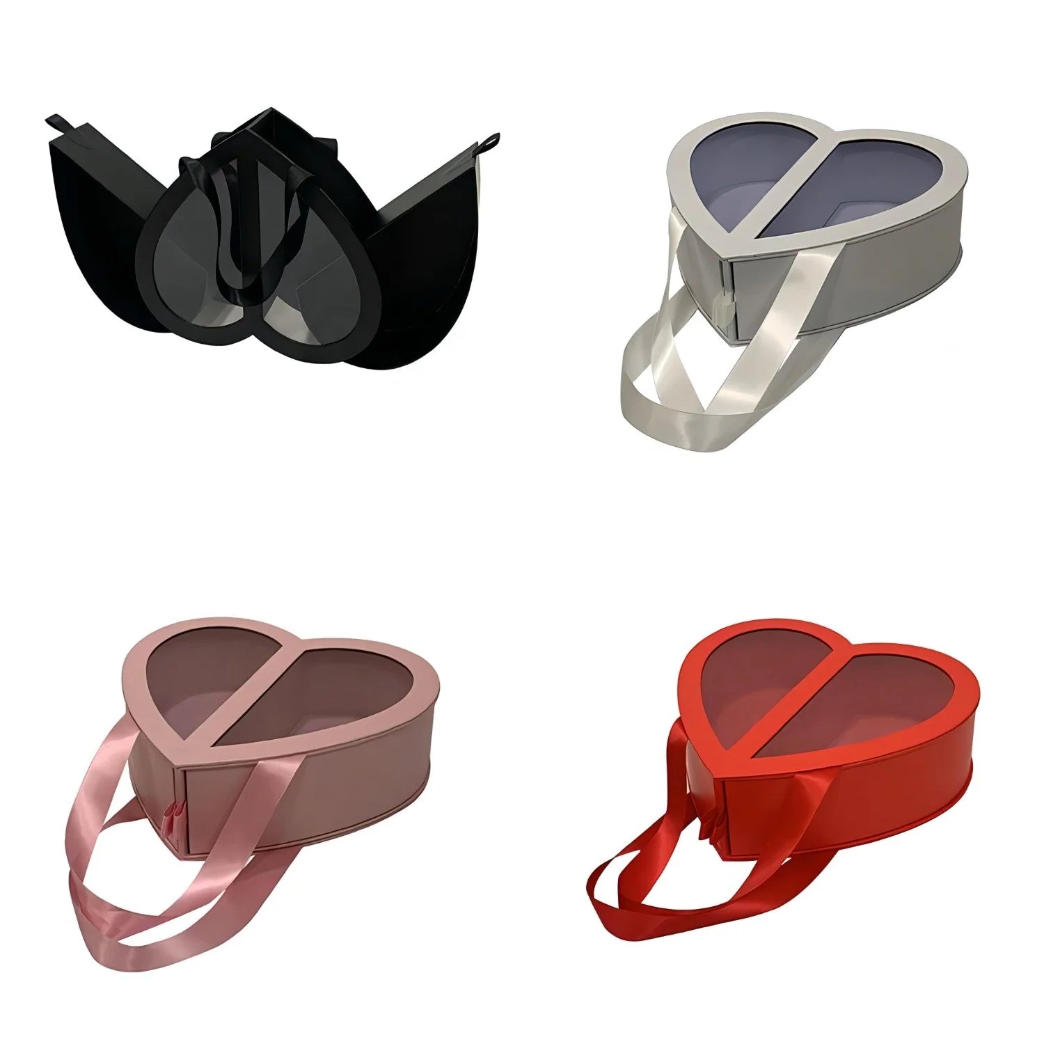 Portable Transparent Heart-Shape Double Flower Box with Hand Gift New Hug Bucket Flowers Features Embossing Matt Lamination