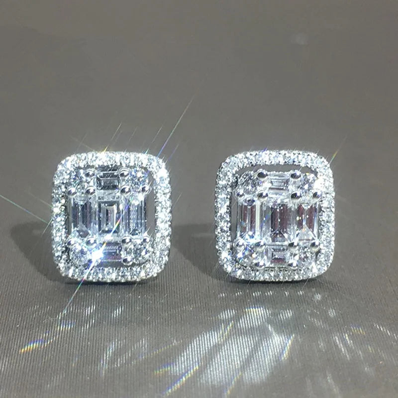 CAOSHI 2025 New Design Silver Plated Elegant Square Cut Diamond Stud Earrings for Women Bridal Proposal Party Jewelry