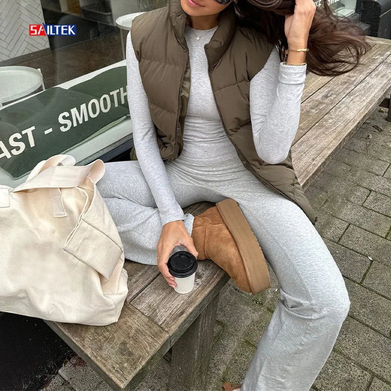Wholesale High Quality 2 Piece Set 2026 New Fashion Custom Knitted Cotton Tracksuit Loungewear Women Pant and Top Sets