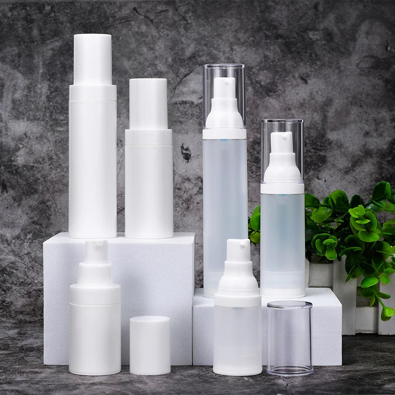 Empty Emulsion Lotion Vacuum Refillable 15ml 20ml 30ml 50ml Frosted clear White Plastic Airless Pump Bottle