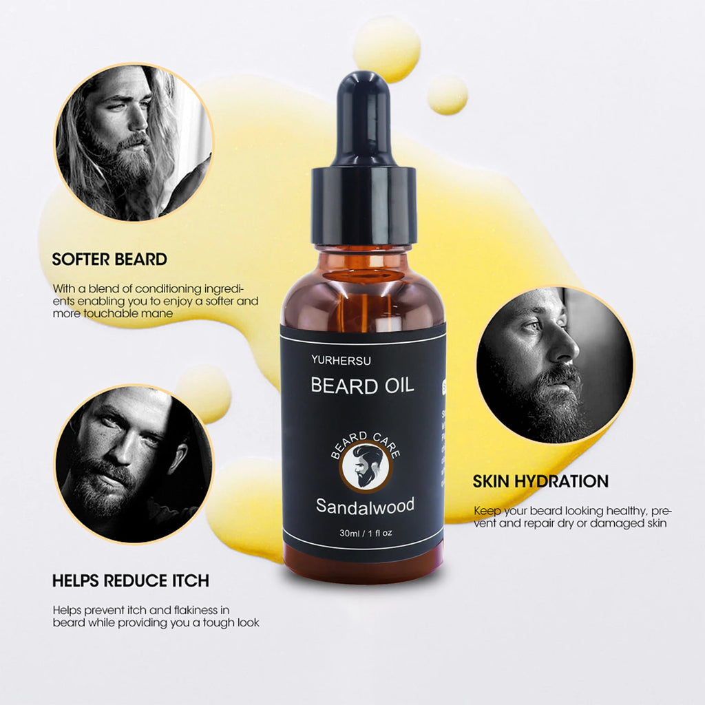 Sandalwood Beard Oil for Men Natural Beard Growth Conditioning Oil Softens Beard Anti-Itchy Skin & Tames Frizz Woody Scent