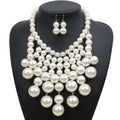 Luxury Vintage Trendy 3-Strand Imitation Pearl Beaded Choker Women's Indian Necklace Set 18K Gold Plated Anniversary Flower