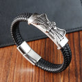 Cross Wing Stainless Steel Magnetic Clasp Vintage Width Cowhide Genuine Leather Bracelet Jewelry for Men OT-241