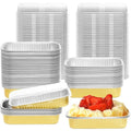 Rectangular Mini Cheesecake Cups Baking Tin Aluminum Food Tray Gold Color Microwave Aluminum Containers with Heat Sealing Lid