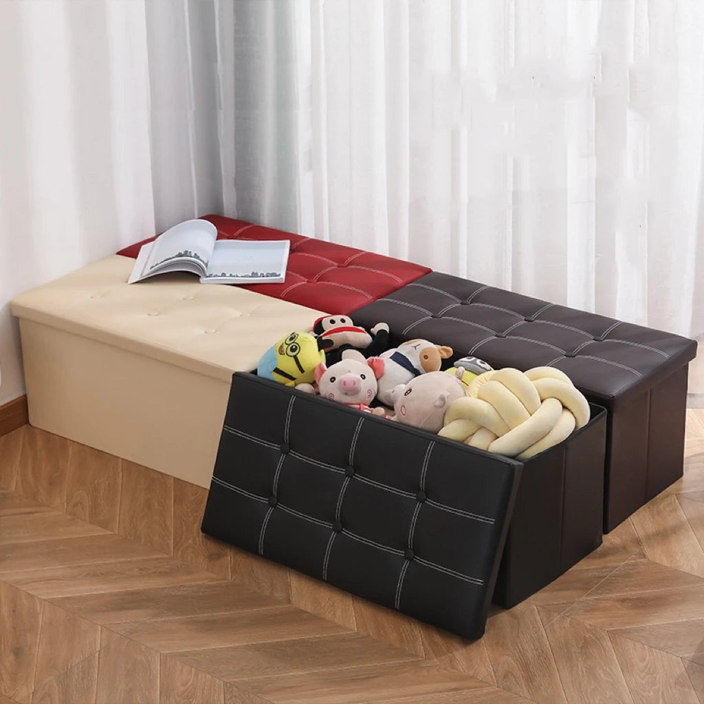 High-Quality Foldable PU Durable Ottoman Home Organizer Easy to Clean Compact Design for Space Saving Storage Stool