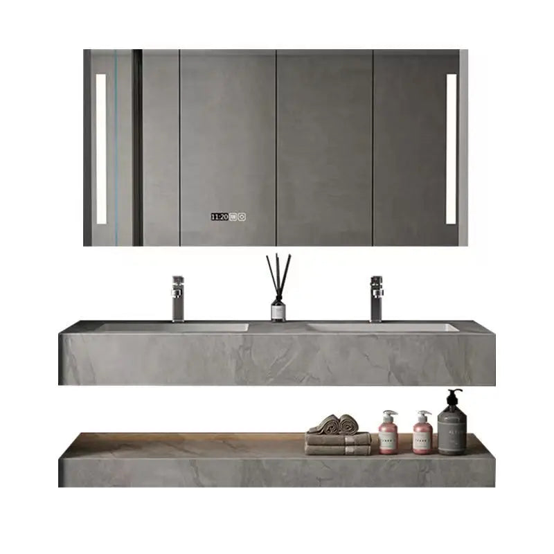 Luxury Hotel Floating Double Sided Basin Bathroom Dressing Table Set With Led Mirror Modern Bathroom Cabinet