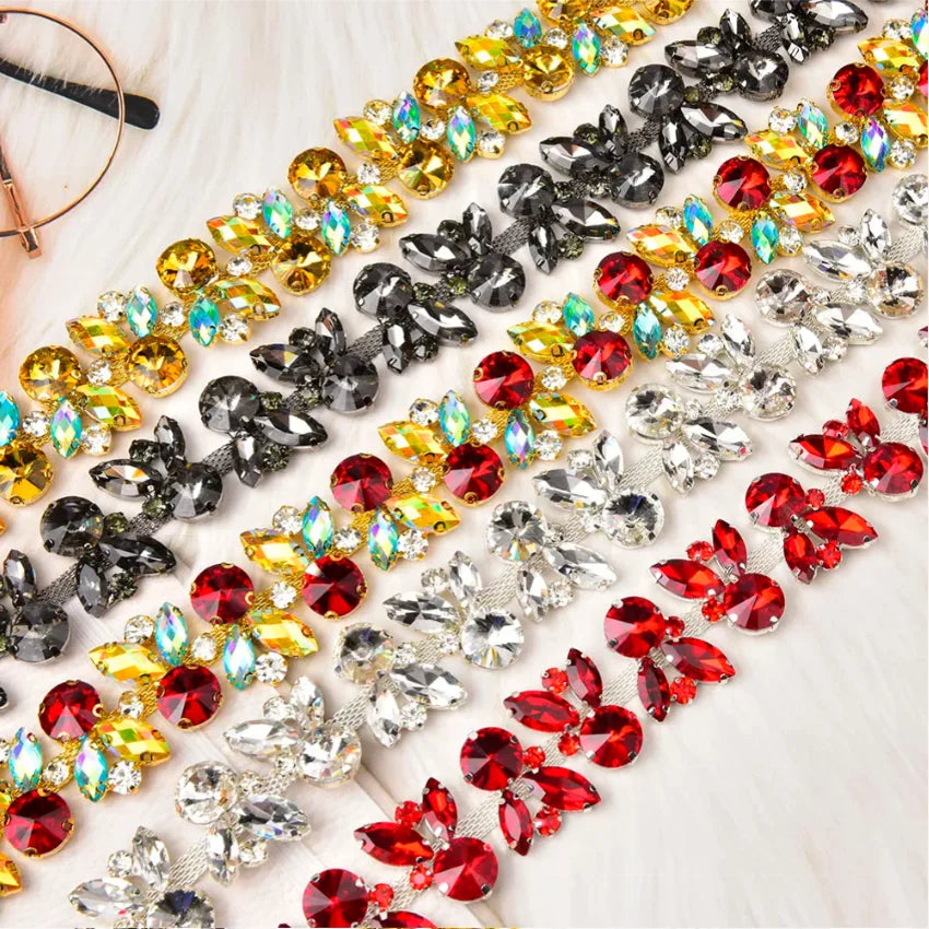 3Cm Wide Crystal Rhinestone Applique Chain Trim Dense Horse Eye Crystal Waist Belt Neckline Shoe Decorations Jewelry Accessories