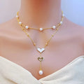 New Arrival Double Layer Pearl Tassel Necklace Irregular Flower Awn Necklace Stainless Steel Electroplated 18k Gold Jewelry