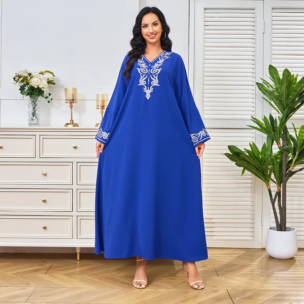 Women's Elegant Modest Summer Abaya Gown Dress New Dubai Fashion Embroidered Long Skirt Caftan Made Polyester-for Middle East