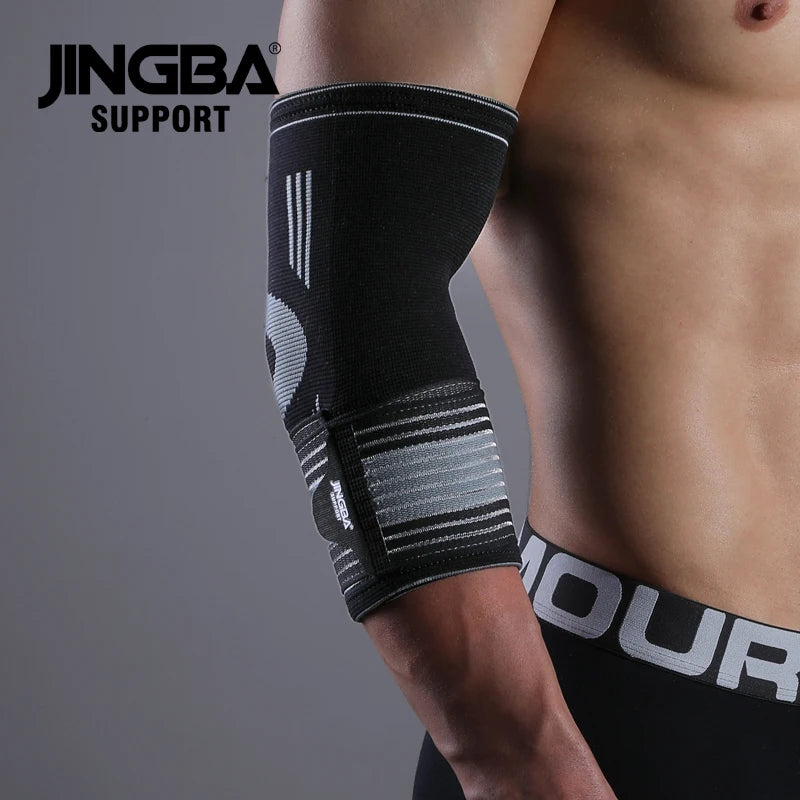 JINGBA Factory Direct Supply Breathable Logo Custom Compression Arm Sleeve Elbow Support Elbow Brace with Strips