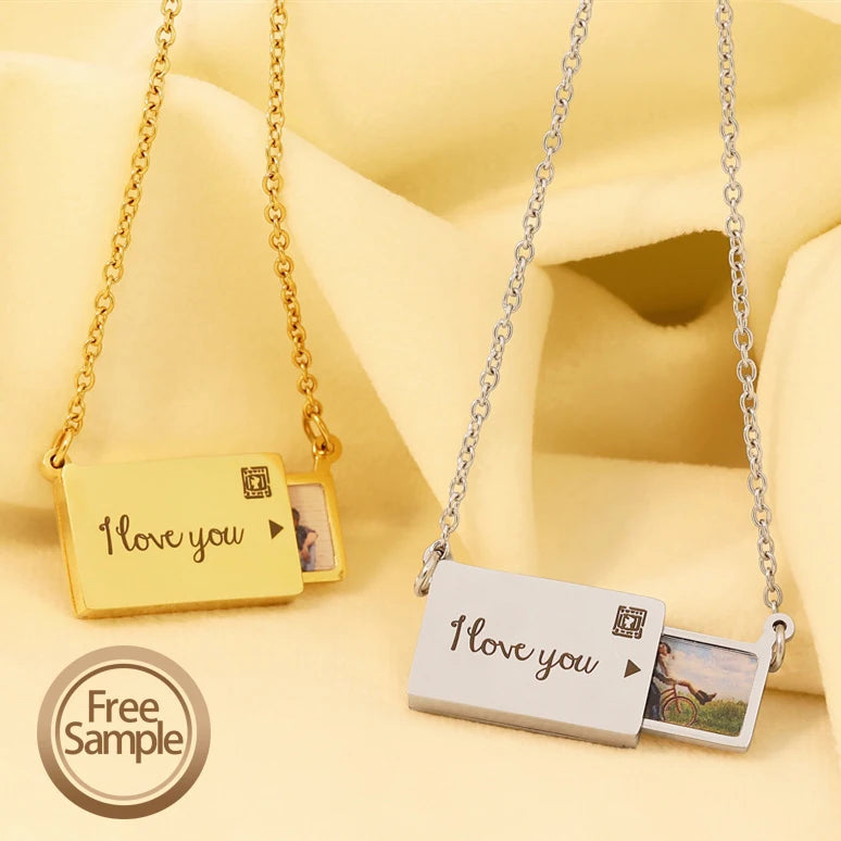 Manufacturer Customize Fashion Jewelry Letter love Engraved Custom logo Photo Pendant Stainless Steel Necklaces
