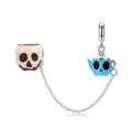 Authentic 925 Sterling Silver Skeleton Coffee Cup Safety Chain Skull Enamel Pendant for Original Women Charms Bracelet Jewelry